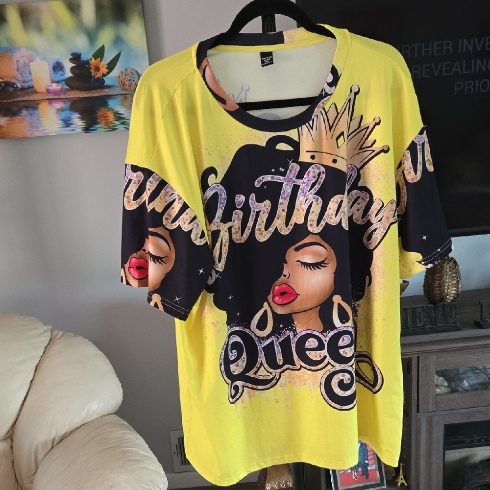 Yellow Graphic Tee with Queen Design   🤎   SIZE  1XL - Picture 8 of 8